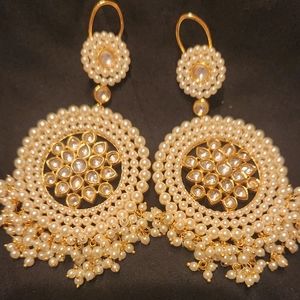 3 inch pearl gold plated chandbali earring